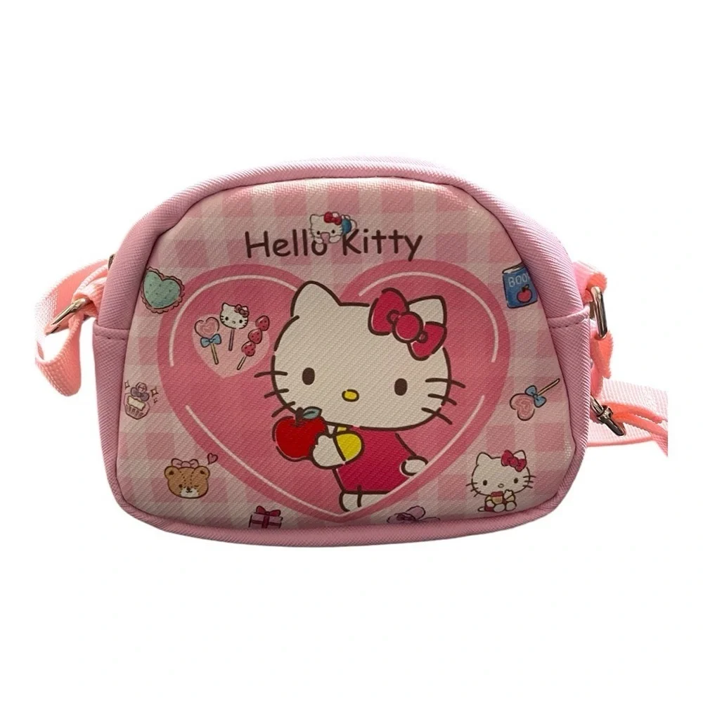 Hello Kitty Crossbody Purse - Pink Gingham Heart Design